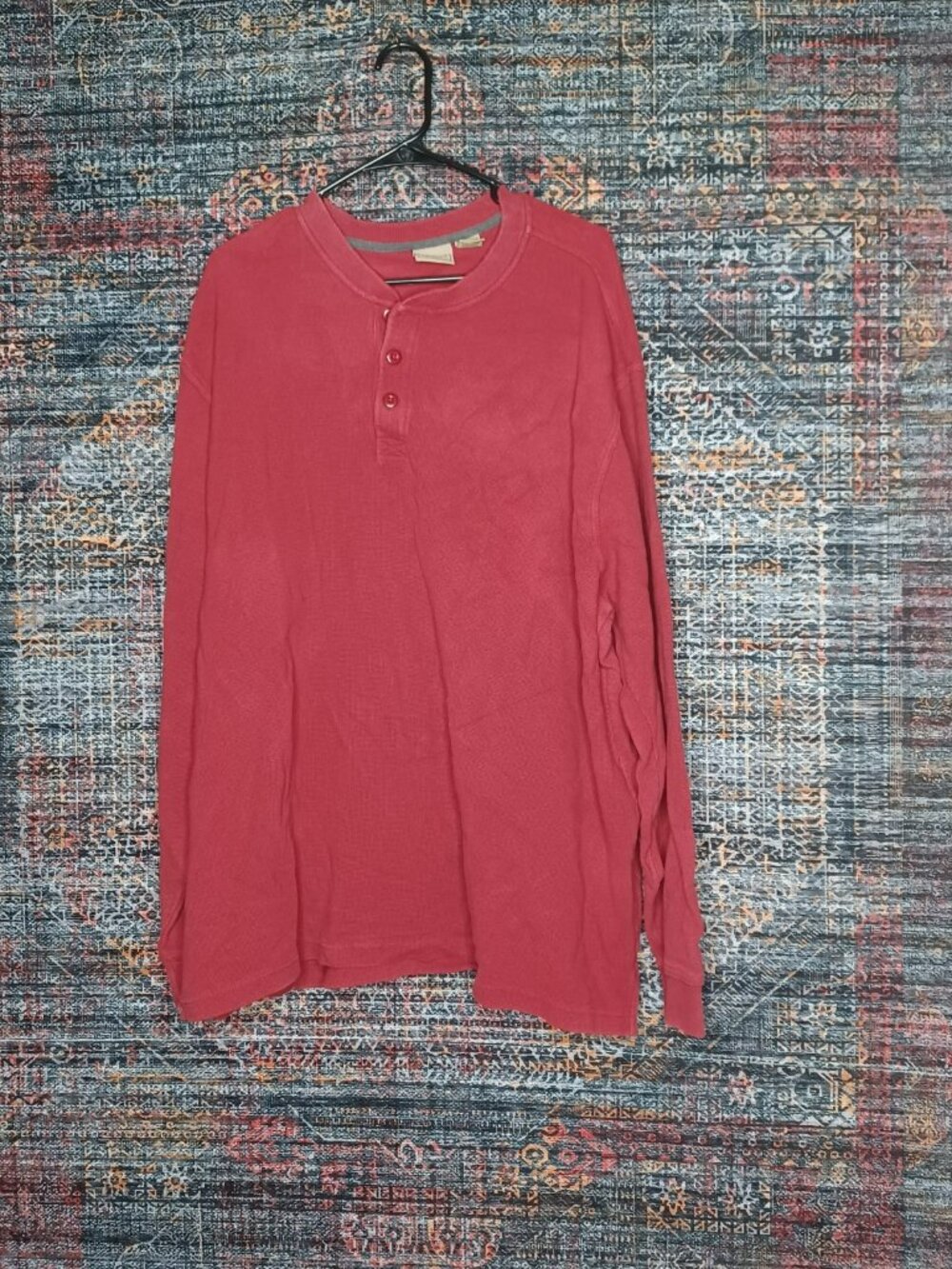 LL Bean mens solid red thermal henley work shirt XXL